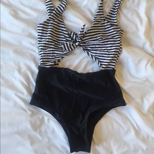Striped Cut Out Swimsuit